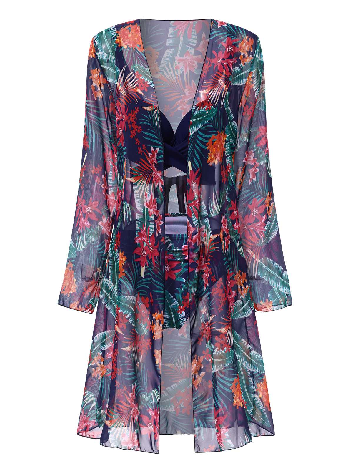2PCS Blau 1960er Blumen Pflanze Drucken Bikini Set & Cover-Up - Image 3