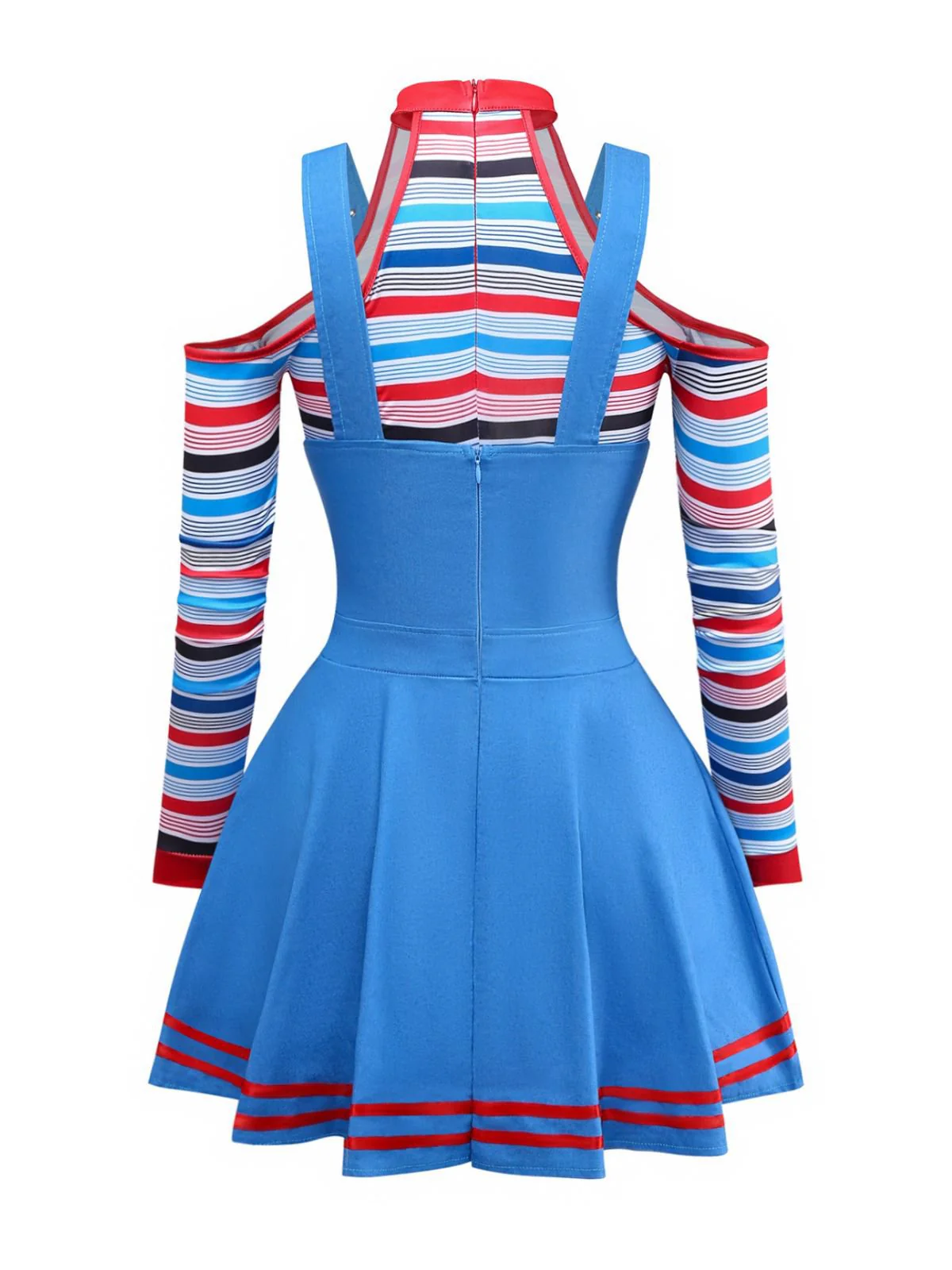 2PCS Blau 1960er Halloween Chucky Kostüm Streifen Top & Breite Träger Kleid - Image 3