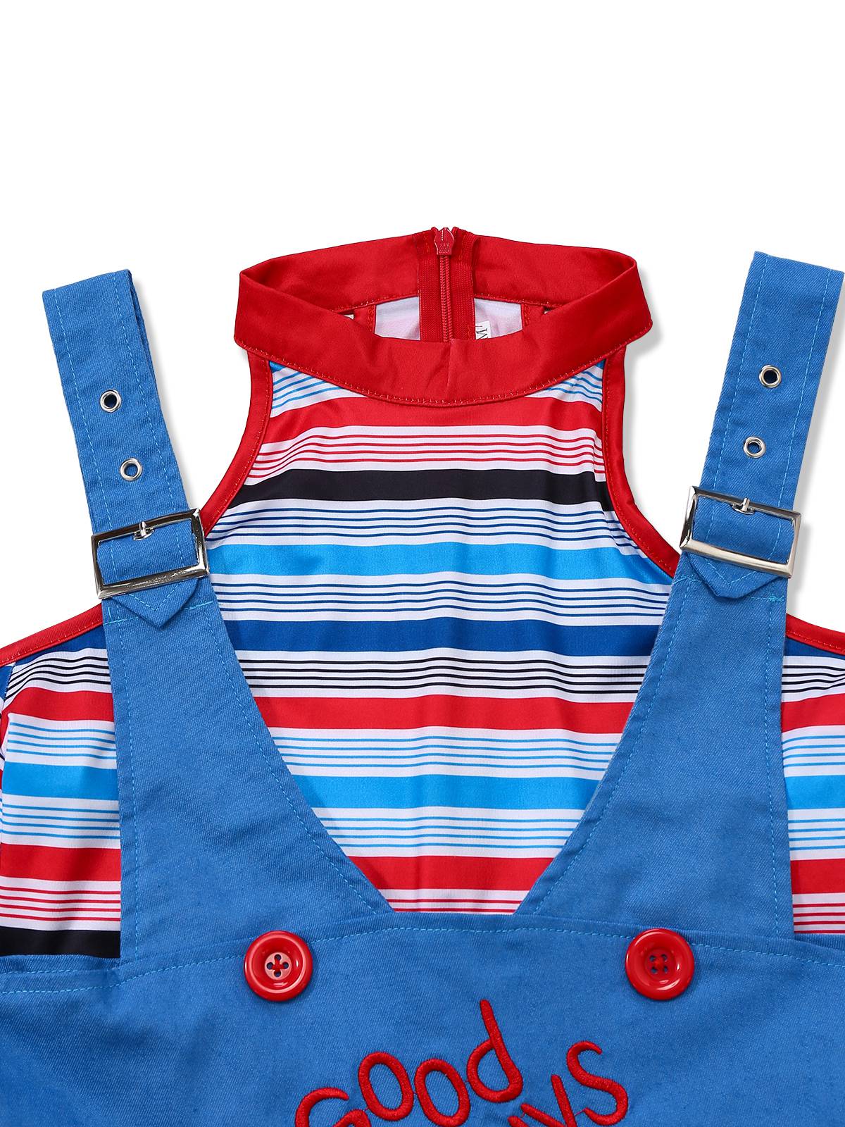 2PCS Blau 1960er Halloween Chucky Kostüm Streifen Top & Breite Träger Kleid - Image 4