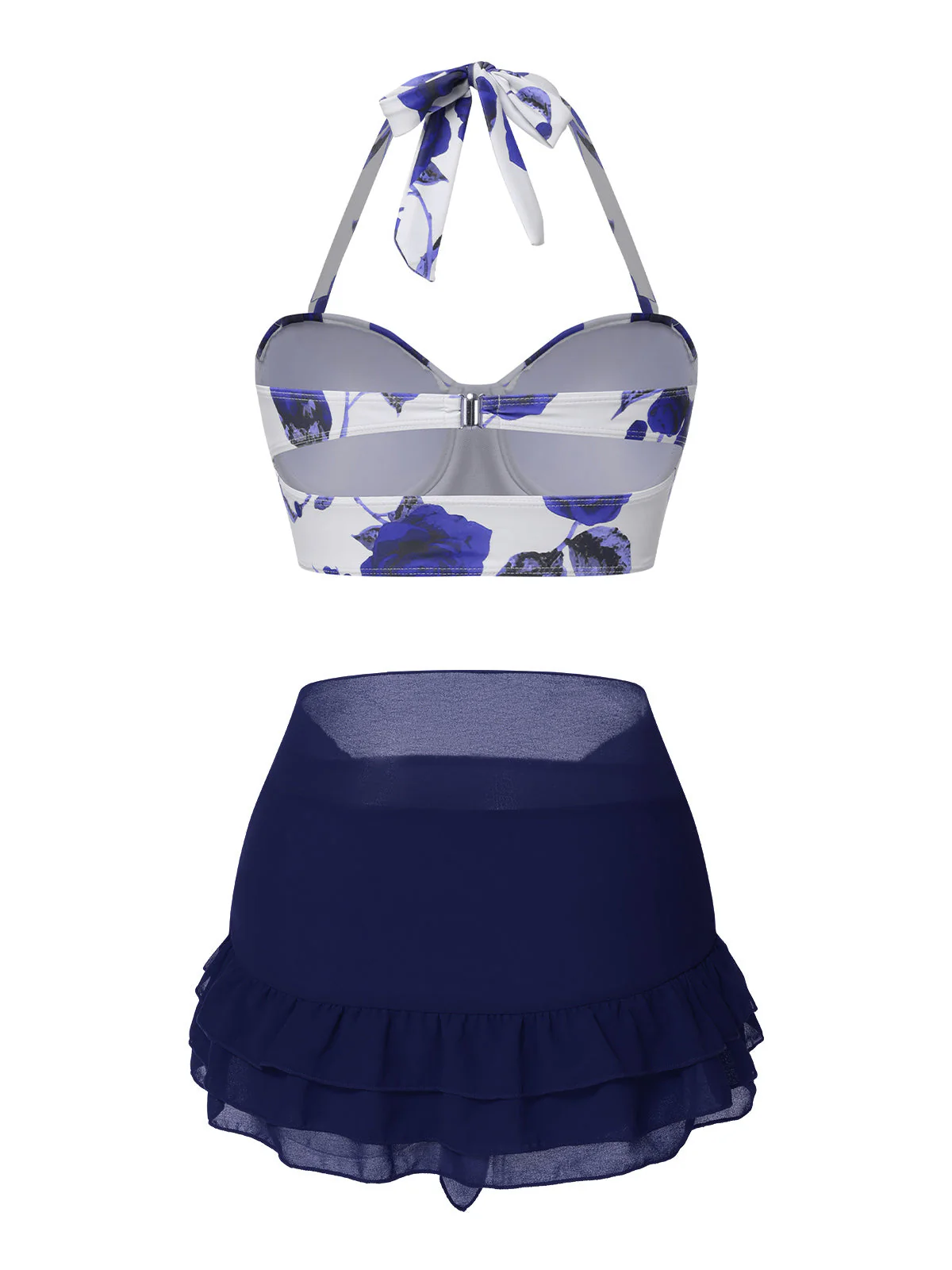 2PCS Blau 1960er Roses Halter Badeanzug & Rock Cover-Up - Image 2