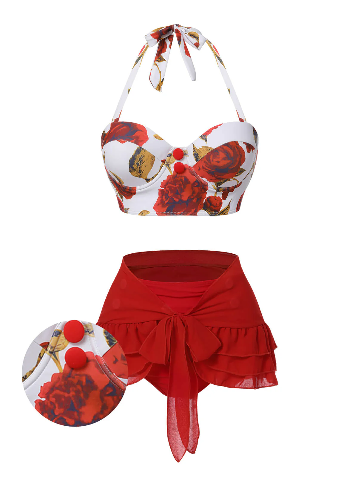 2PCS Blau 1960er Roses Halter Badeanzug & Rock Cover-Up - Image 7