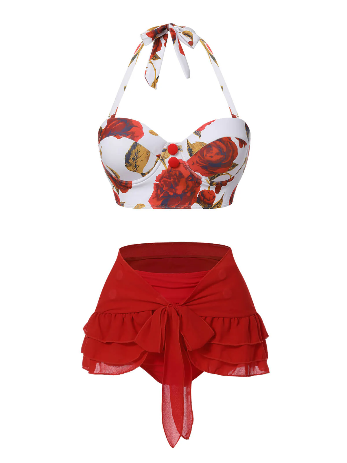 2PCS Blau 1960er Roses Halter Badeanzug & Rock Cover-Up - Image 8
