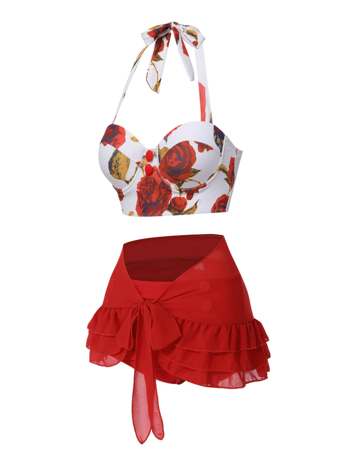 2PCS Blau 1960er Roses Halter Badeanzug & Rock Cover-Up - Image 9