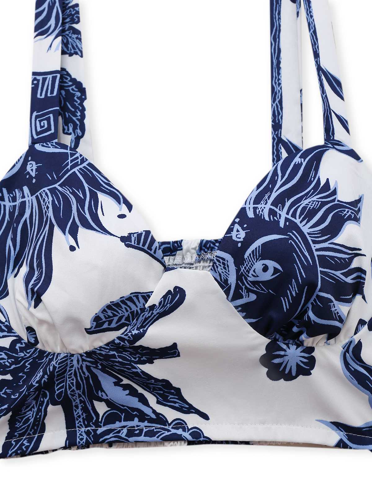 2PCS Blau 1970er Boho Kurzes Top & Hosen - Image 3