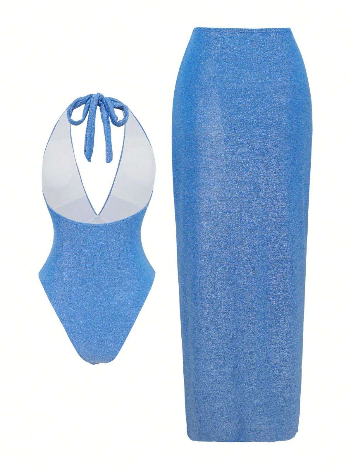 2PCS Blauer See 1950er Seestern Schnürung Halter Badeanzug & Cover-Up - Image 2