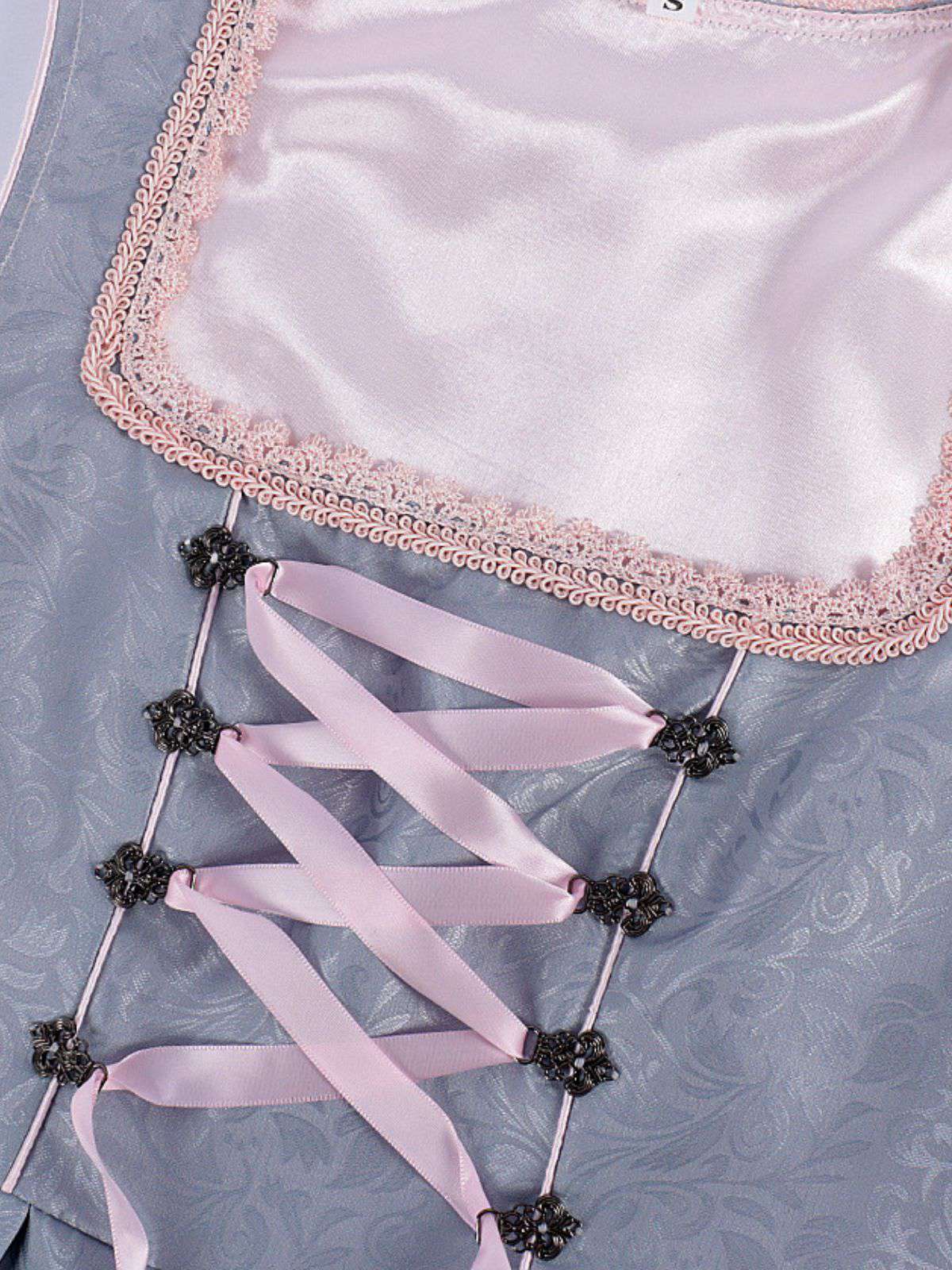 2PCS Blaugrau 1950er Oktoberfest Dirndl Blumen Kleid & Stickerei Schürze - Image 4