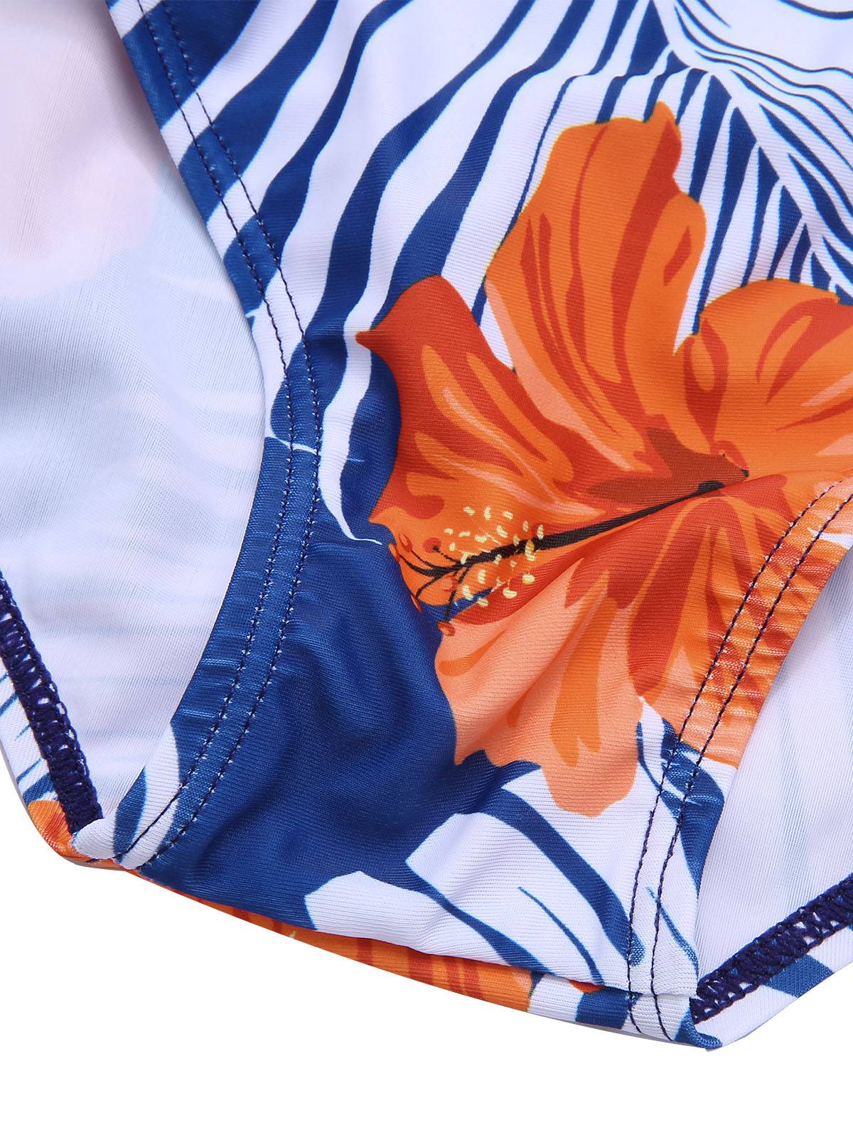 Orange 1940s Halter Blumen Gerafft Bikini Set - Image 5