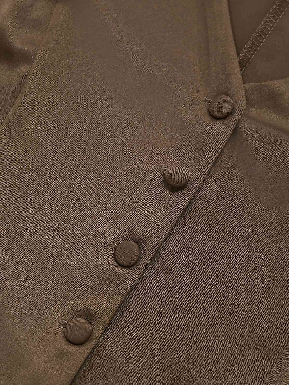 2PCS Braun 1930er Solide Satin Ärmellos Weste & Fischschwanz Rock - Image 4
