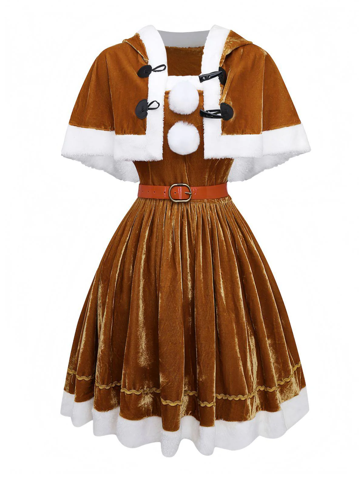 2PCS Braun 1940er Weihnachtselch Cape & Samt Kleid - Image 3