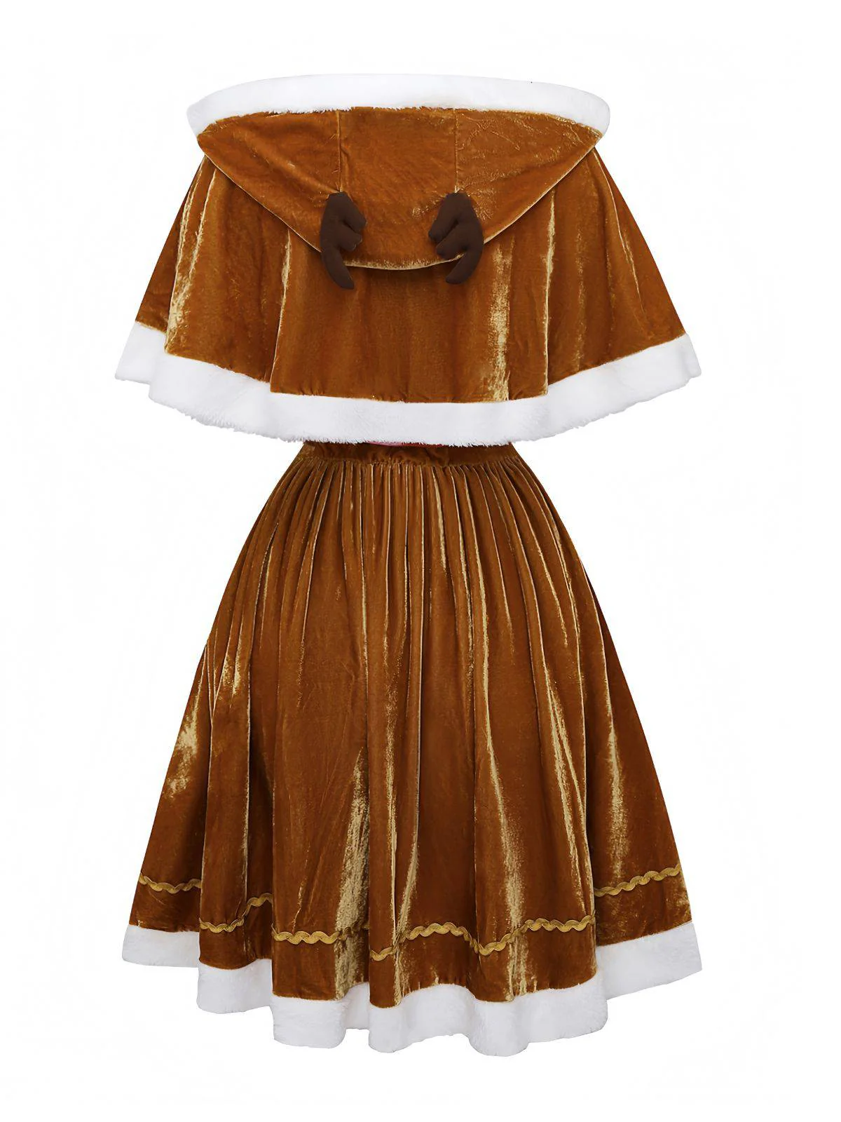 2PCS Braun 1940er Weihnachtselch Cape & Samt Kleid - Image 4