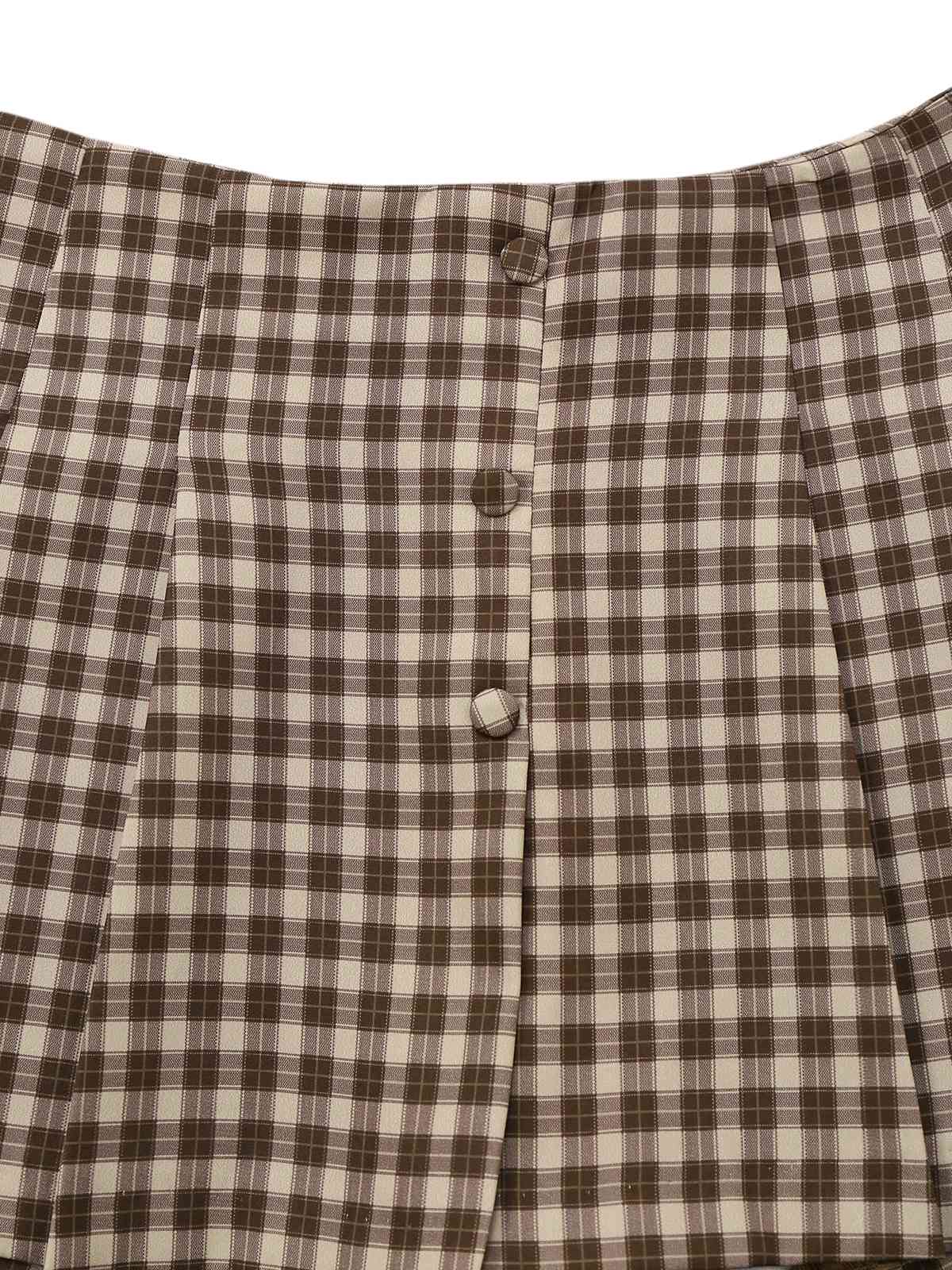 2PCS Braun 1960er Gingham Plaid Plissiertes Weste & Rock - Image 10