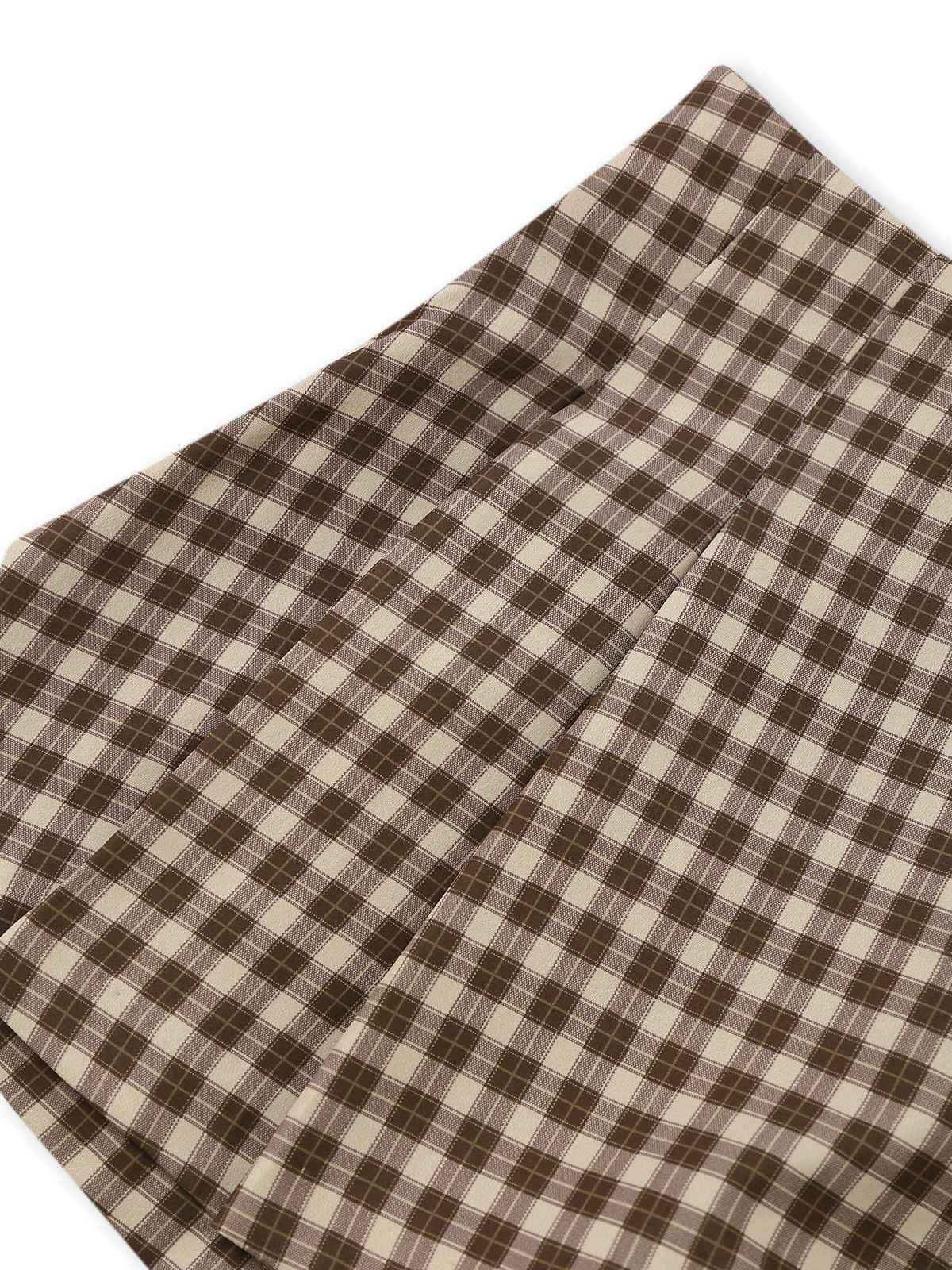 2PCS Braun 1960er Gingham Plaid Plissiertes Weste & Rock - Image 12