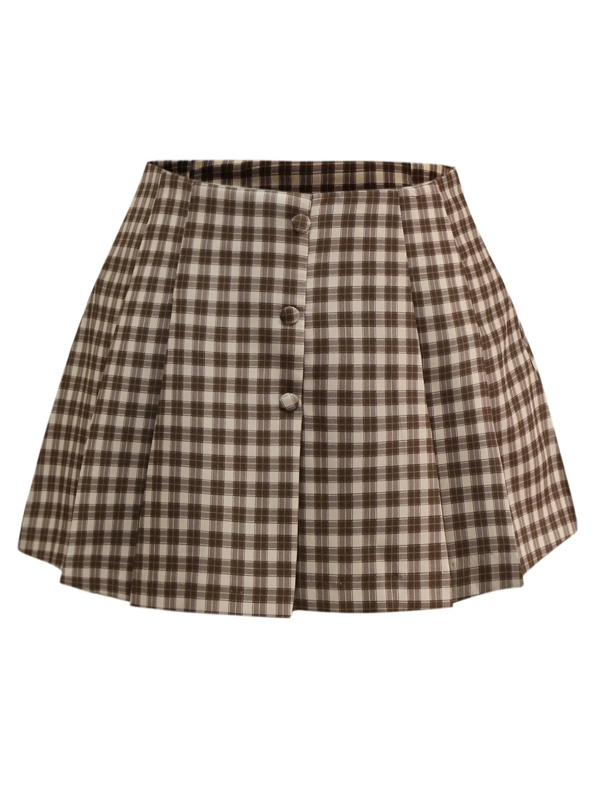 2PCS Braun 1960er Gingham Plaid Plissiertes Weste & Rock - Image 8