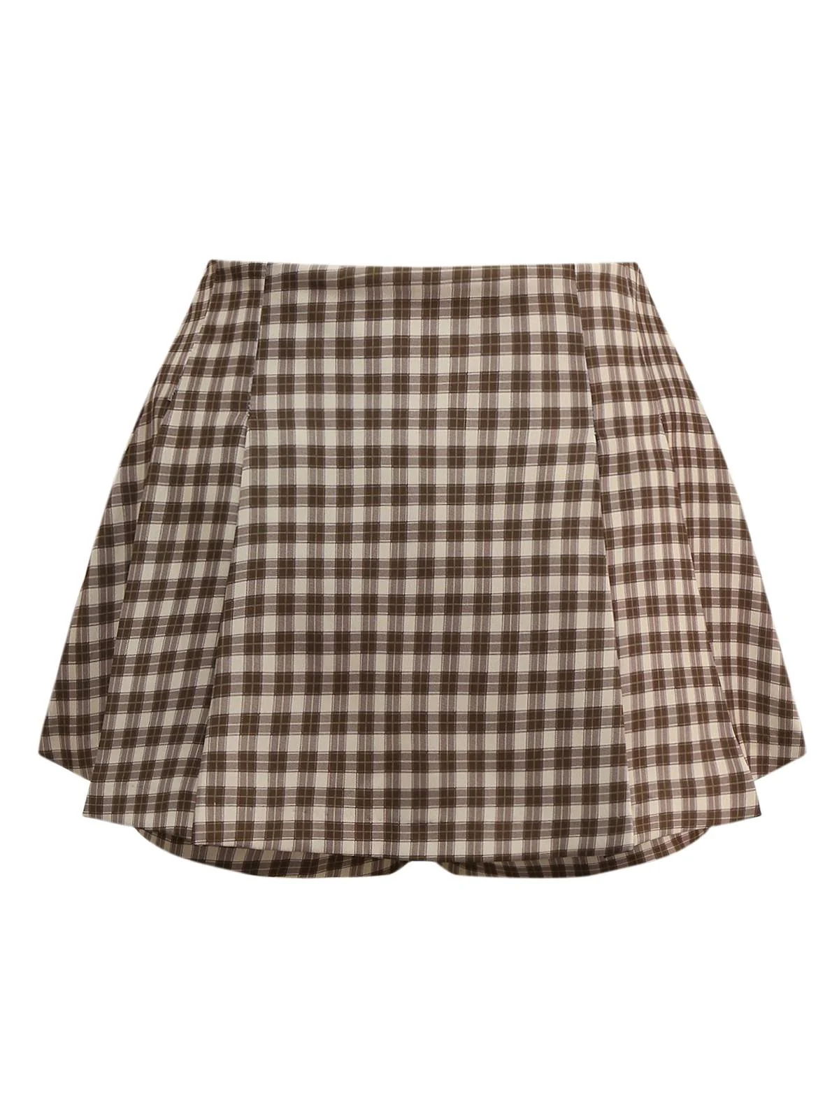 2PCS Braun 1960er Gingham Plaid Plissiertes Weste & Rock - Image 9