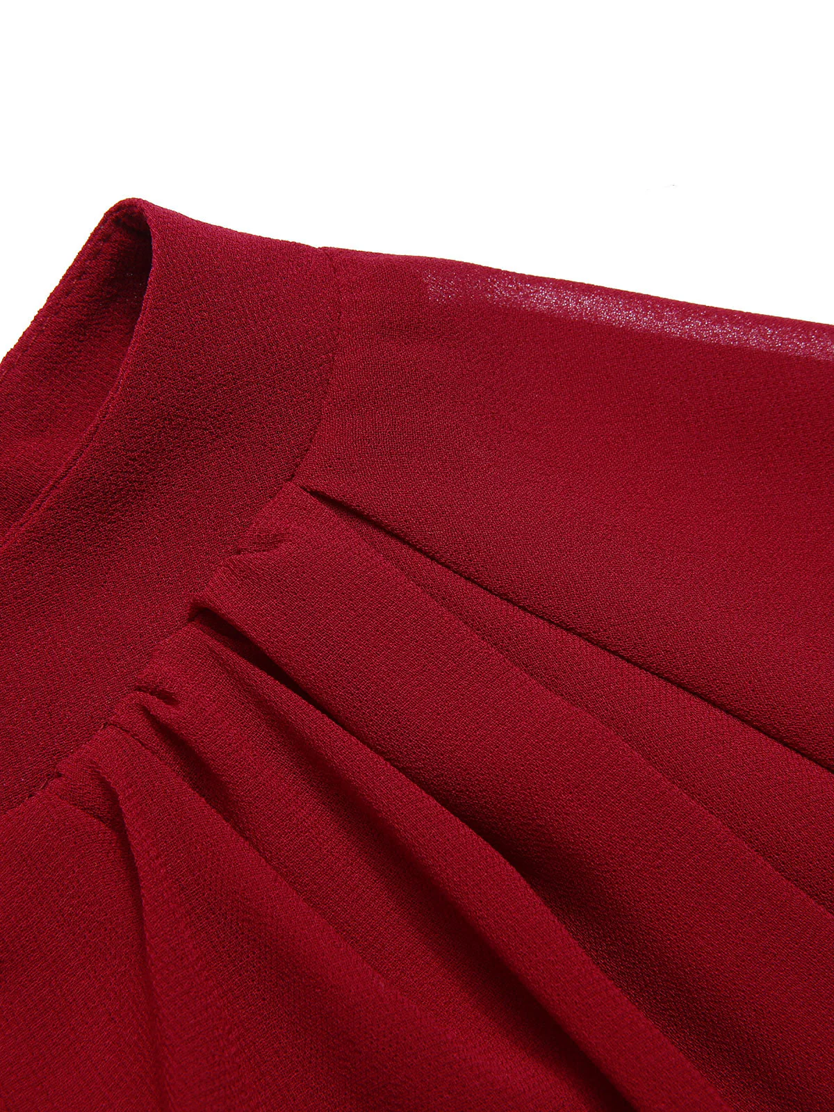 2PCS Burgundy 1950s Keyhole Sheer Stiching Top & Solid Pants - Image 7