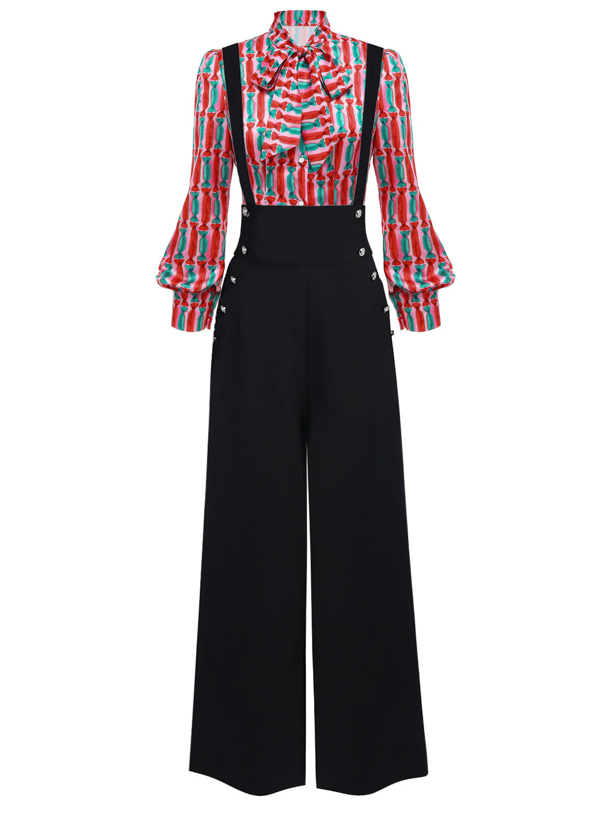 2PCS 1950er Süssigkeit Fesselung Bluse & Hosenträger Hose