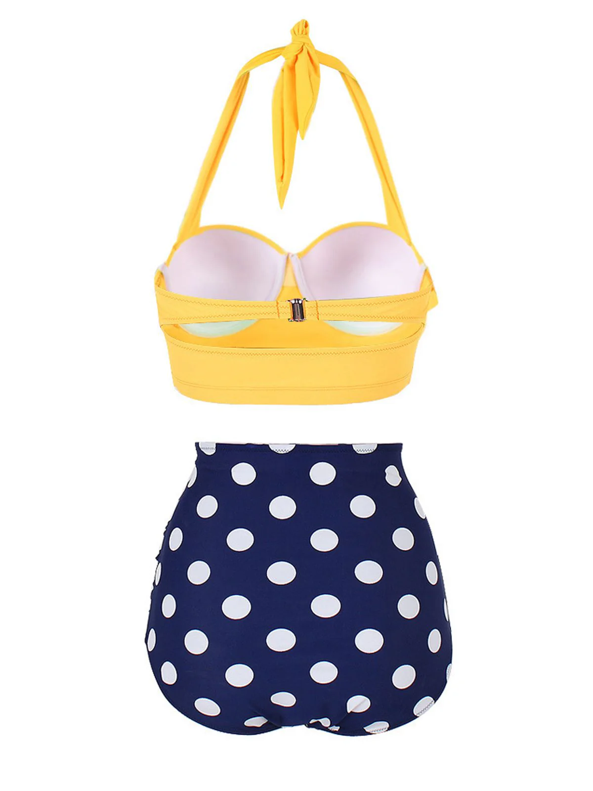 Gelb 1950er Polka Dot Neckholder Plissiert Bikini Set - Image 3
