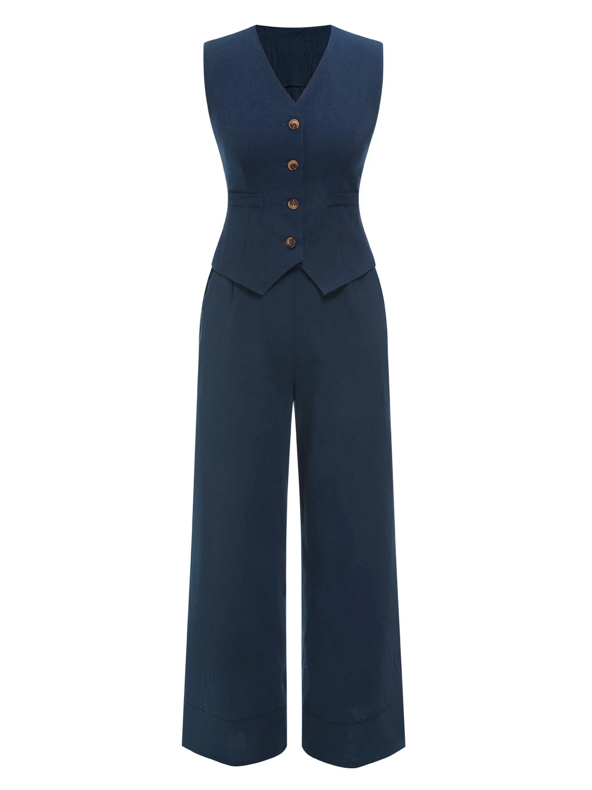 2PCS Dunkelblau 1960er Solide Ärmellos Blazer Suit - Image 3