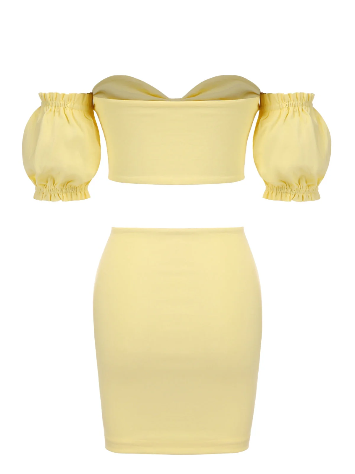 2PCS Gelb 1960er Solide Rohr Top & Bodycon Rock - Image 2