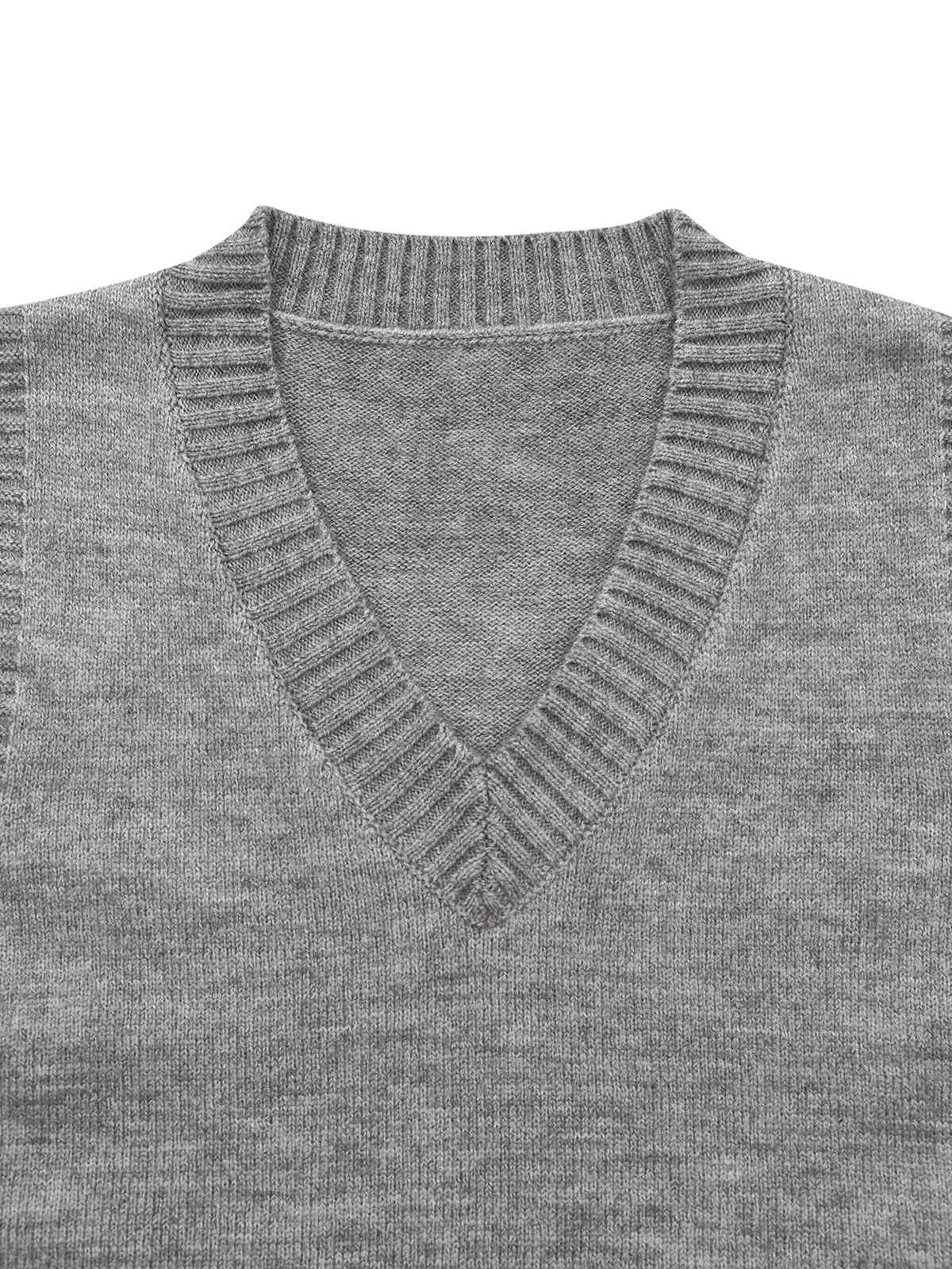 2PCS Grau 1960er Stricken V-Ausschnitt Top & Rock - Image 3