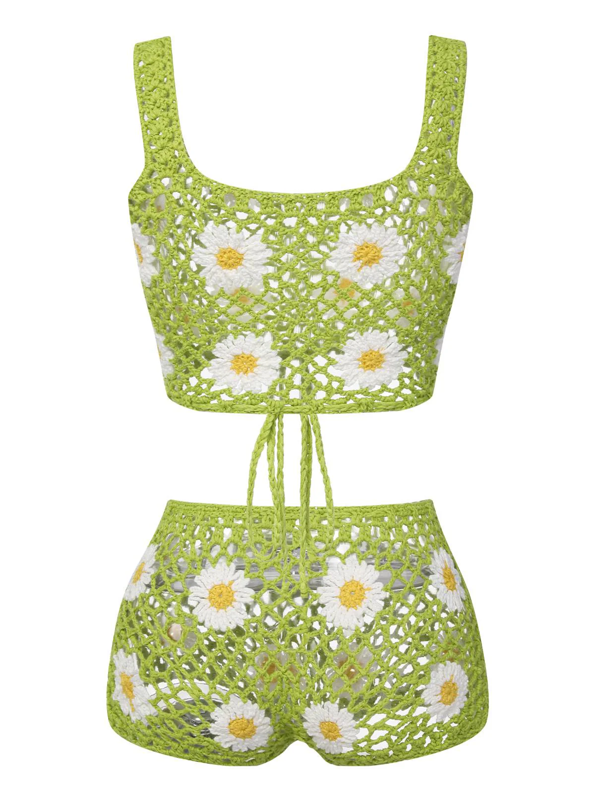 2PCS Grün 1950er Gänseblümchen Knitted Top & Hose - Image 4