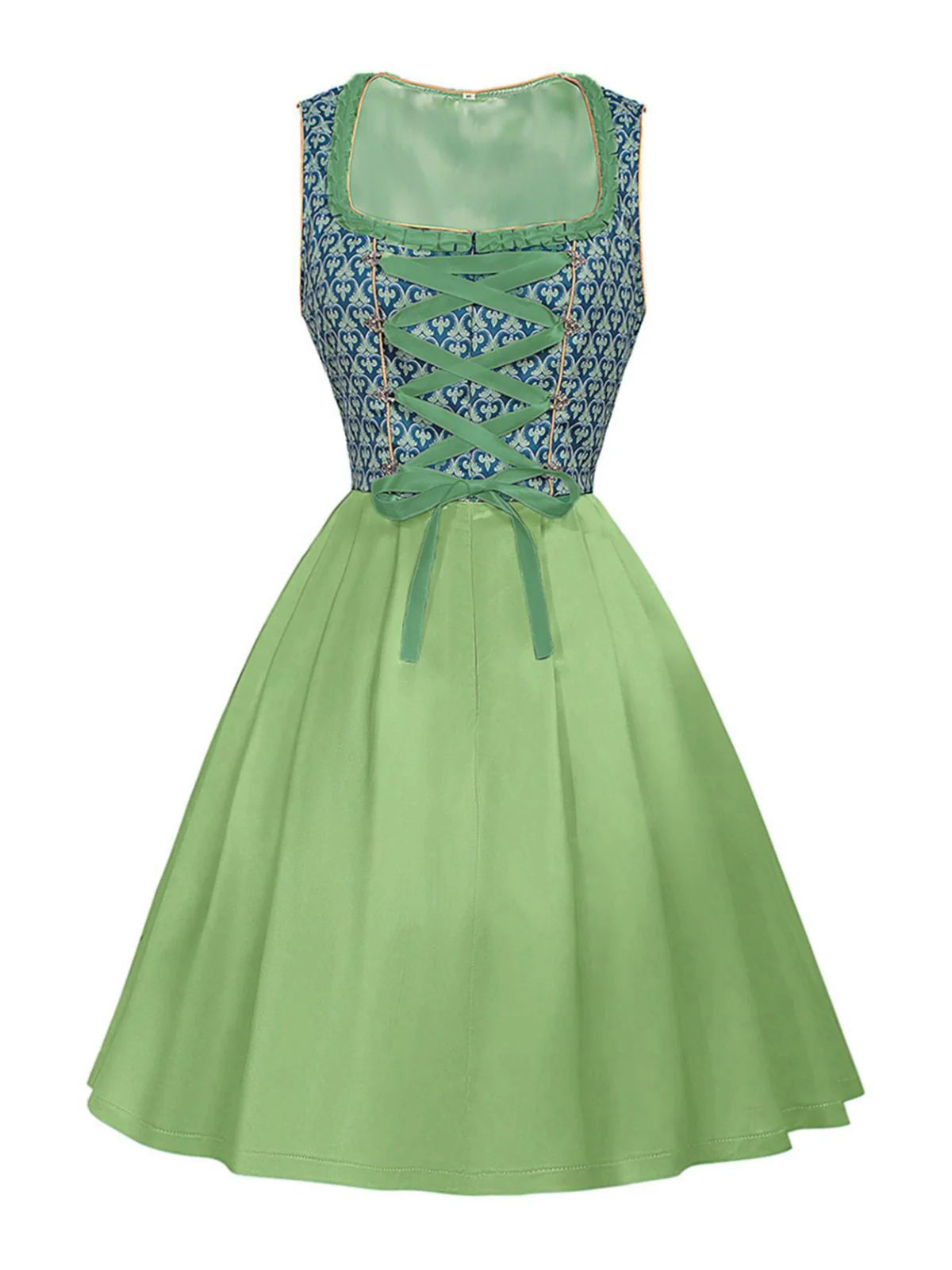 2PCS Grün 1950er Oktoberfest Dirndl Blumen Kleid & Stickerei Schürze - Image 2