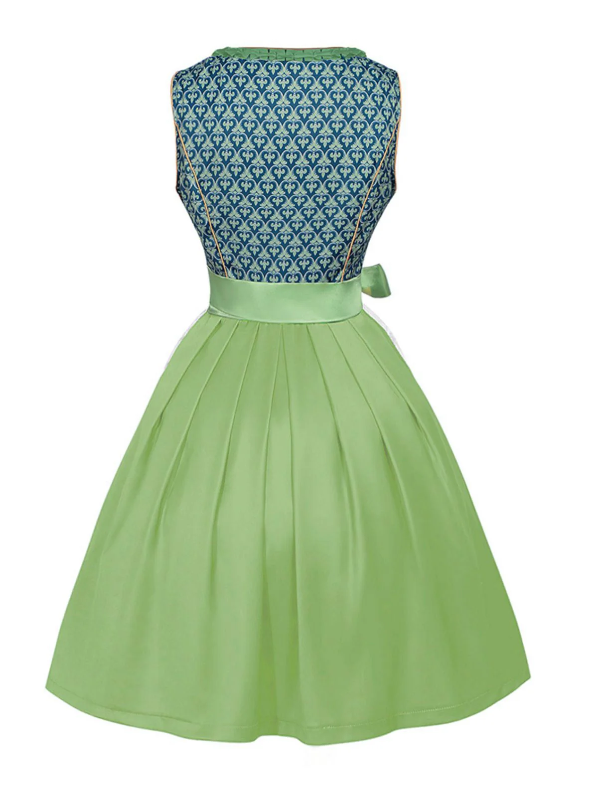 2PCS Grün 1950er Oktoberfest Dirndl Blumen Kleid & Stickerei Schürze - Image 3