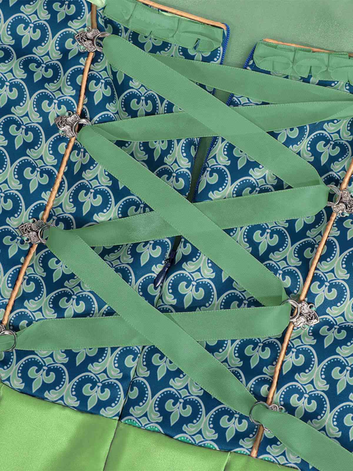 2PCS Grün 1950er Oktoberfest Dirndl Blumen Kleid & Stickerei Schürze - Image 4