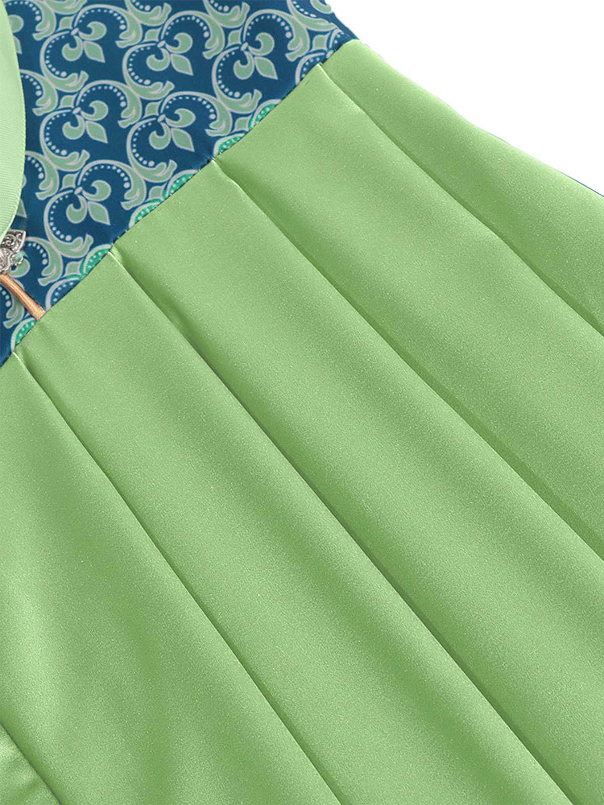 2PCS Grün 1950er Oktoberfest Dirndl Blumen Kleid & Stickerei Schürze - Image 5
