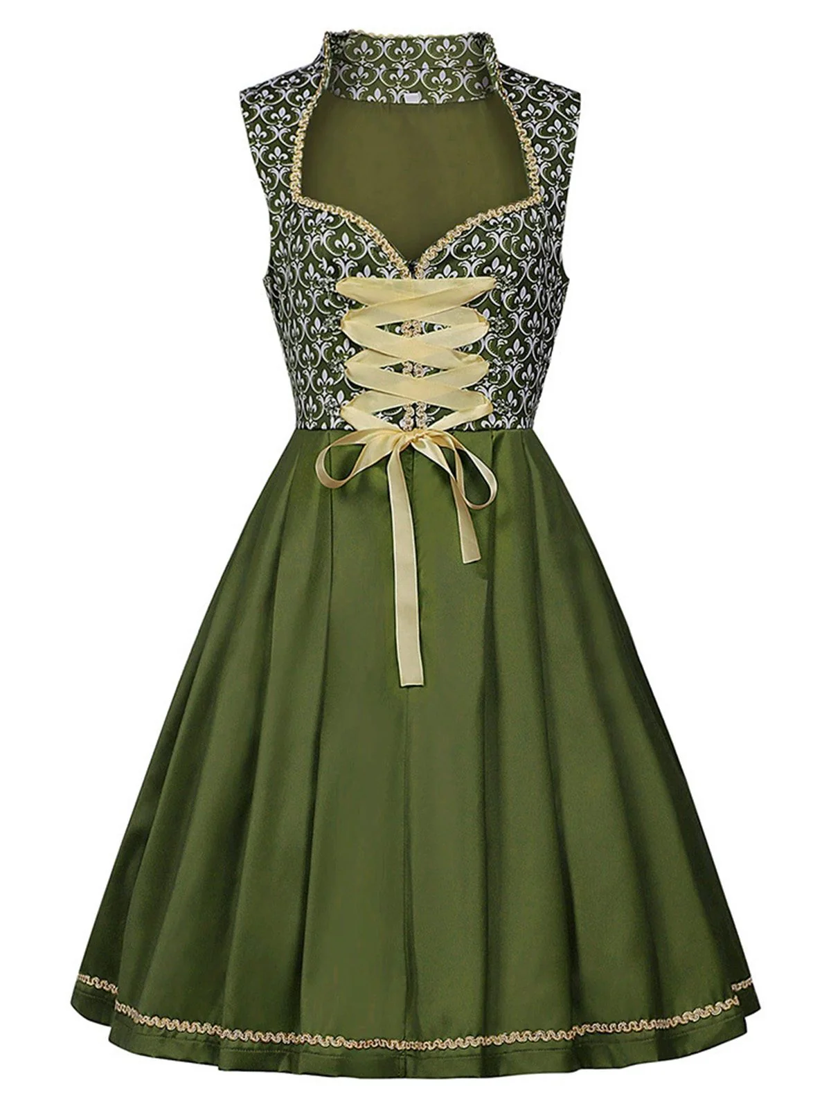 2PCS Grün 1950er Oktoberfest Dirndl Schleife Blumen Kleid & Stickerei Schürze - Image 2