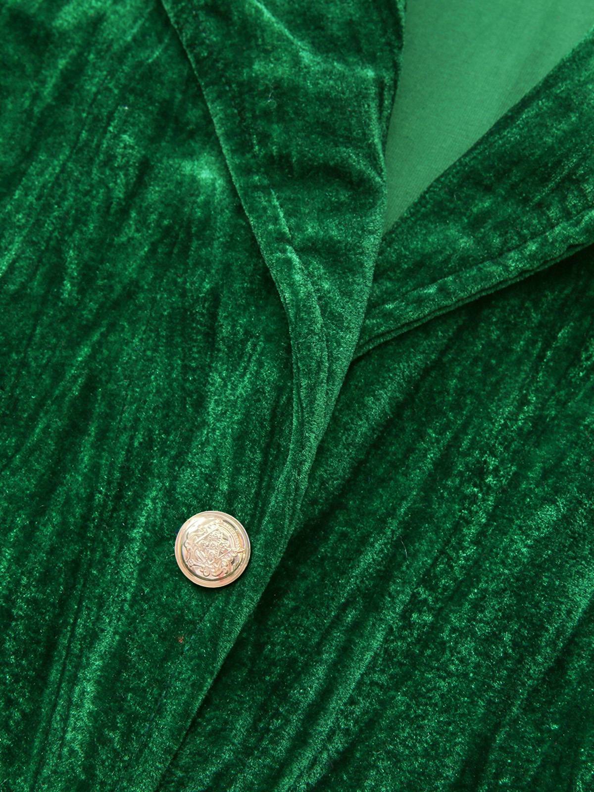 2PCS Grün 1980er Solide Plissiertes Flanell Blazer & Weites Bein Hose - Image 4
