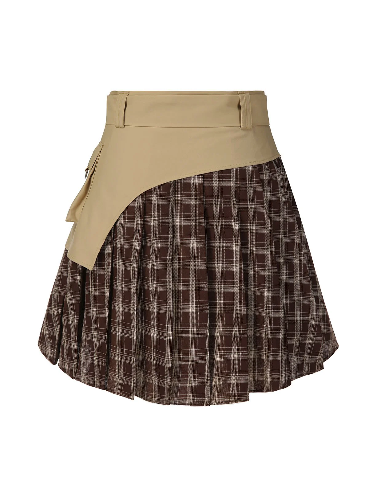 2PCS Khaki 1960er Plaid Patchwork Jacke & Plissiertes Rock - Image 13