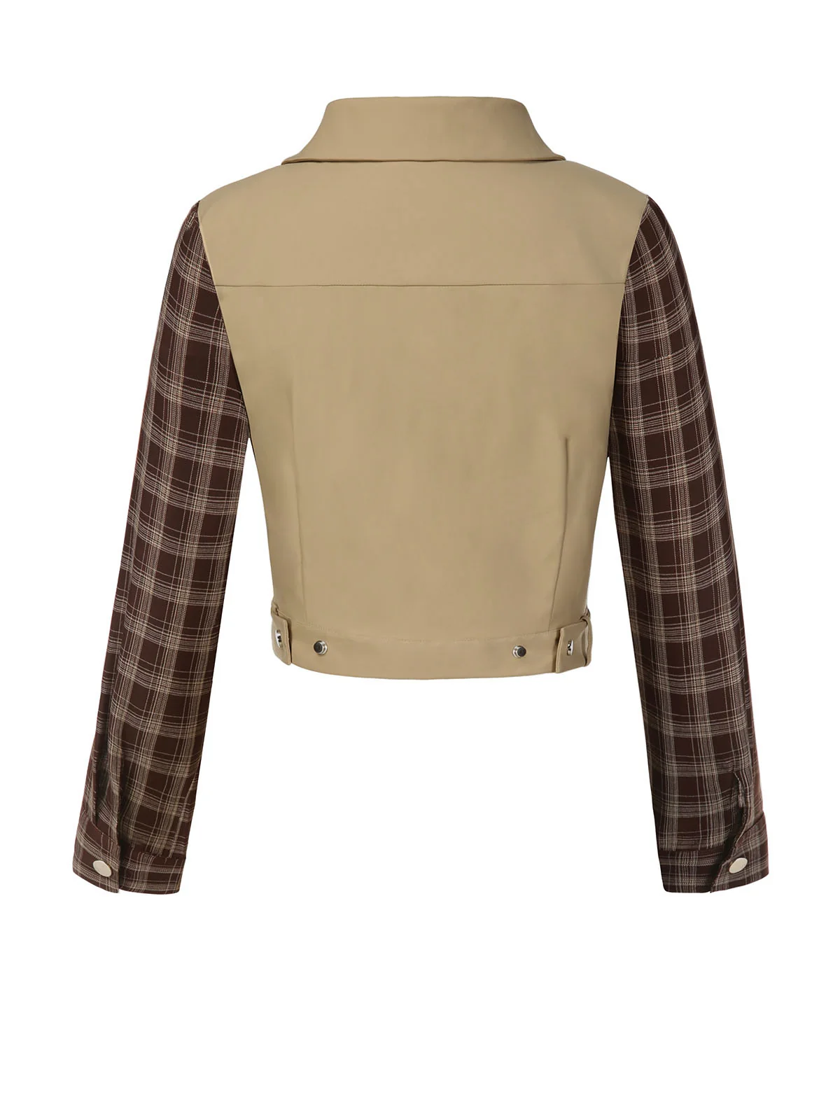 2PCS Khaki 1960er Plaid Patchwork Jacke & Plissiertes Rock - Image 7