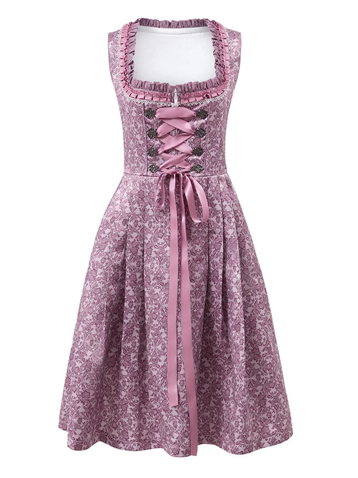 2PCS Lavendel 1950er Oktoberfest Dirndl Blumen Kleid & Spitze Schürze - Image 2