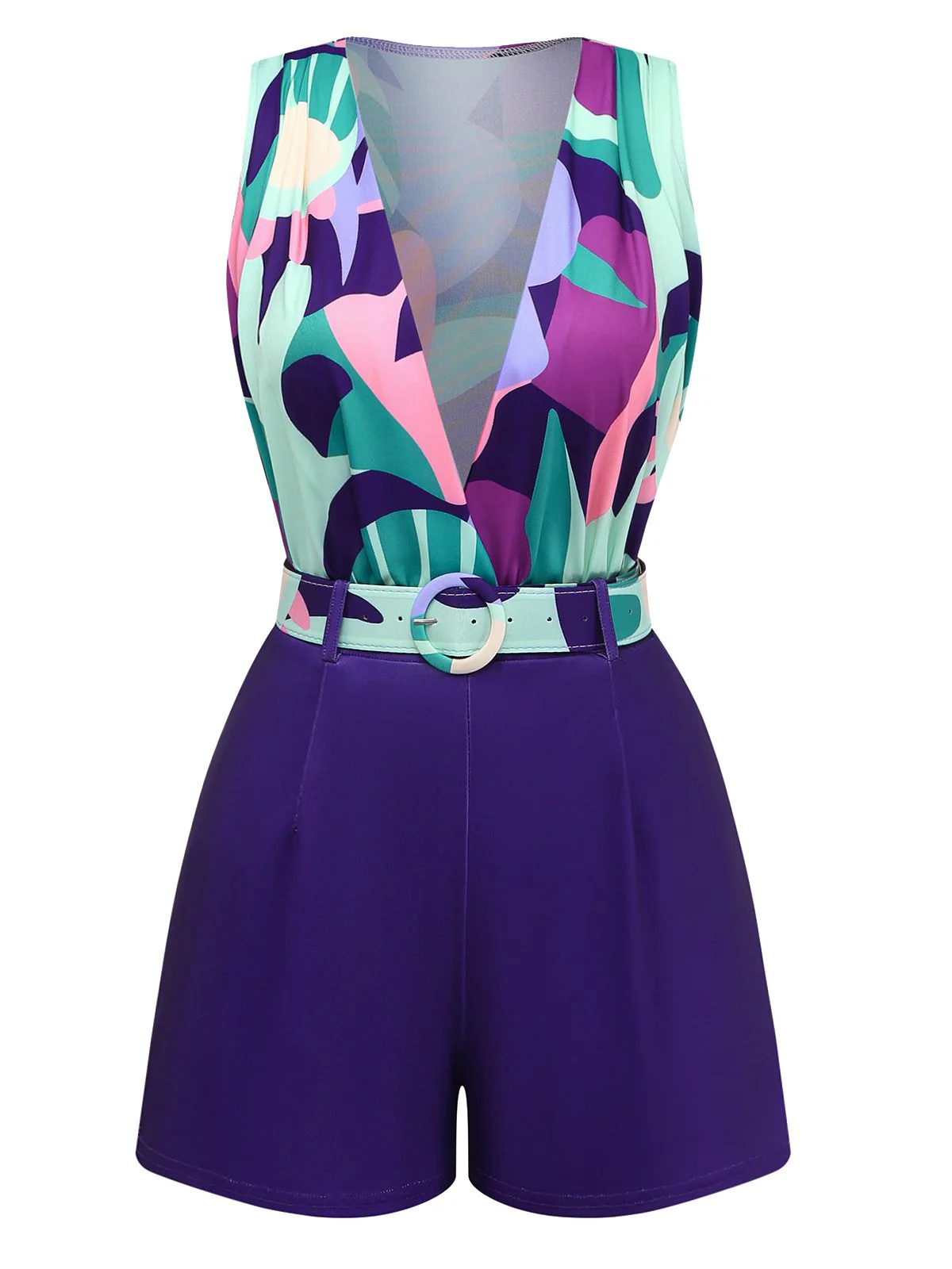 2PCS Lila 1970er Geometrisch Muster Weste & Shorts - Image 2