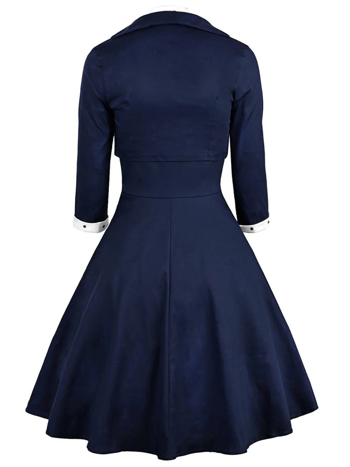 2PCS Marineblau 1950er Tupfen Patchwork Swing Kleid - Image 6