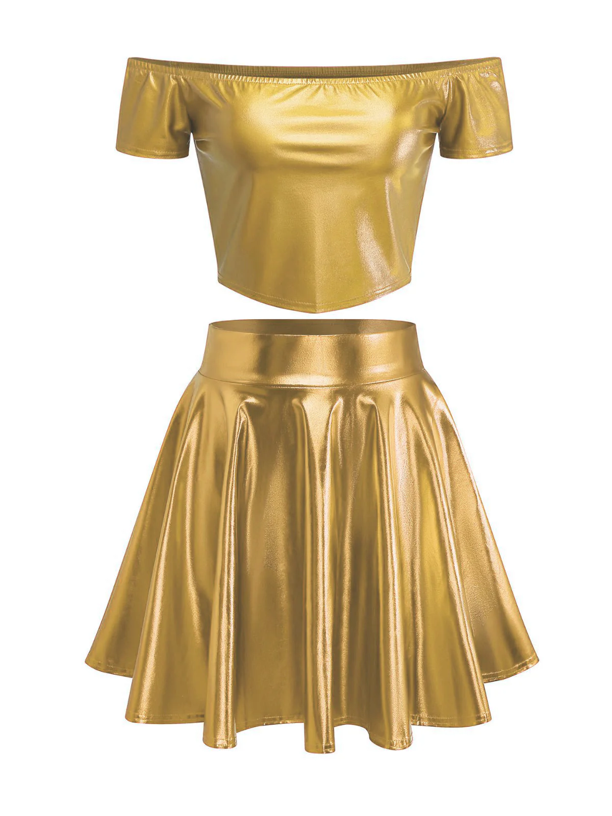 2PCS Metallisch 1970 Disco Schulterfrei Top & Plissiertes Rock - Image 9