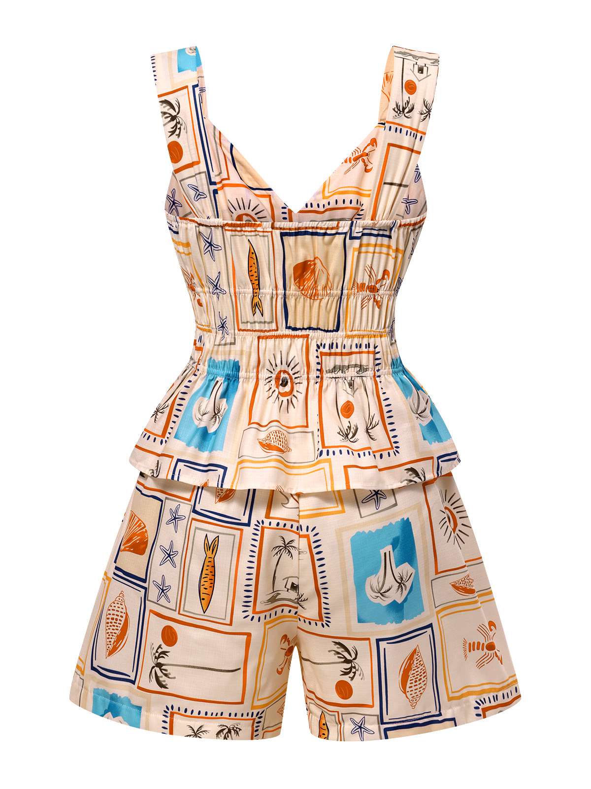 2PCS Multicolor 1940er Marine Life Top & Shorts - Image 2