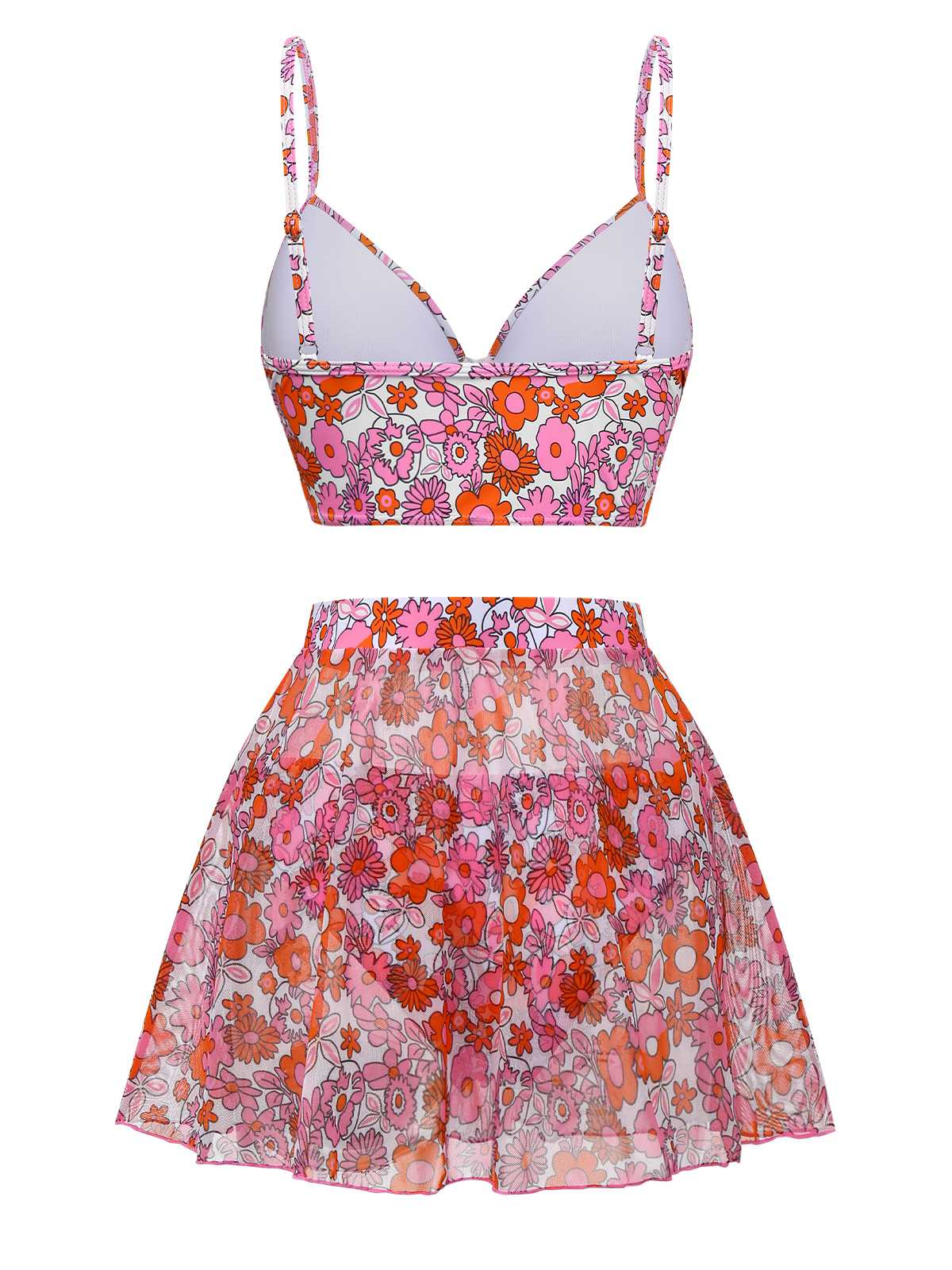 2PCS Multicolor 1950er Karikatur Blumen Bikini Set & Cover-Up - Image 2
