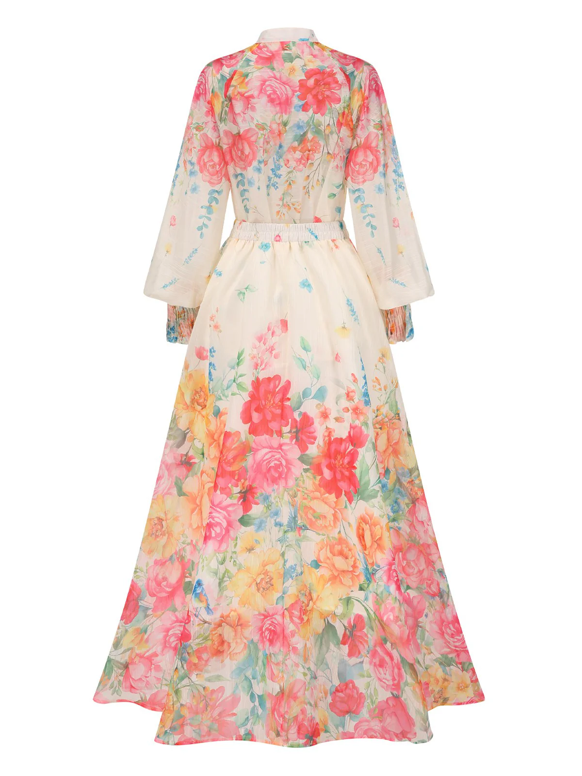 2PCS Multicolor 1950er Stehkragen Blumen Bluse & Rock - Image 3