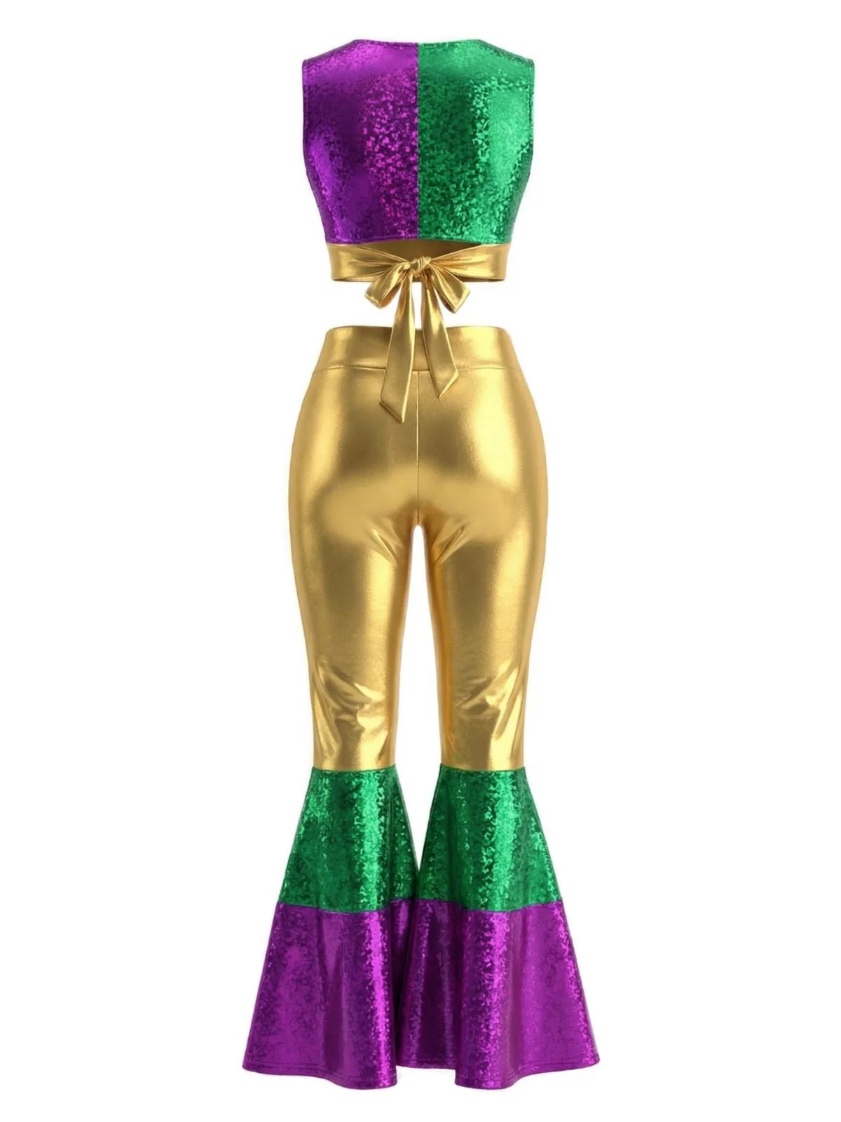 2PCS Multicolor 1970er Metallic Kurz Top & Schlag Hose - Image 6