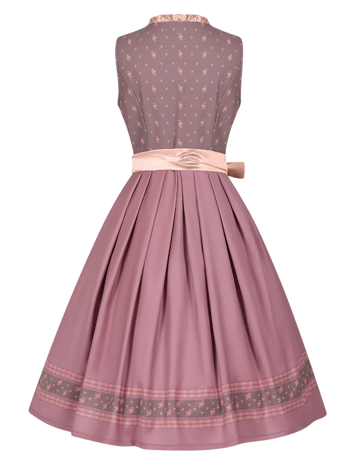 2PCS Nebelrose 1950er Oktoberfest Dirndl Blumen Satin Kleid & Schürze - Image 3