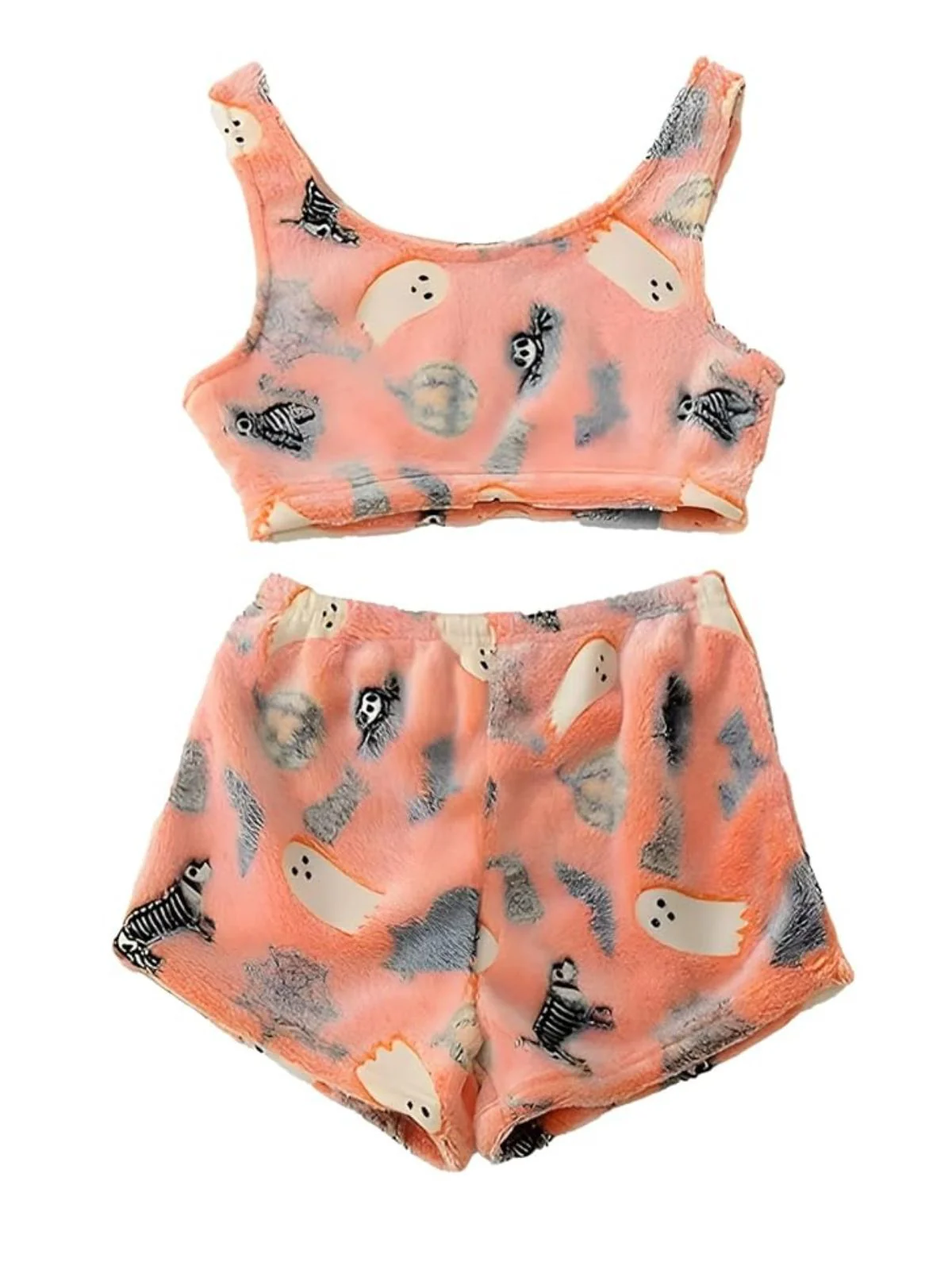 2PCS Orange 1960er Halloween Geist Vlies Pyjama Set - Image 2