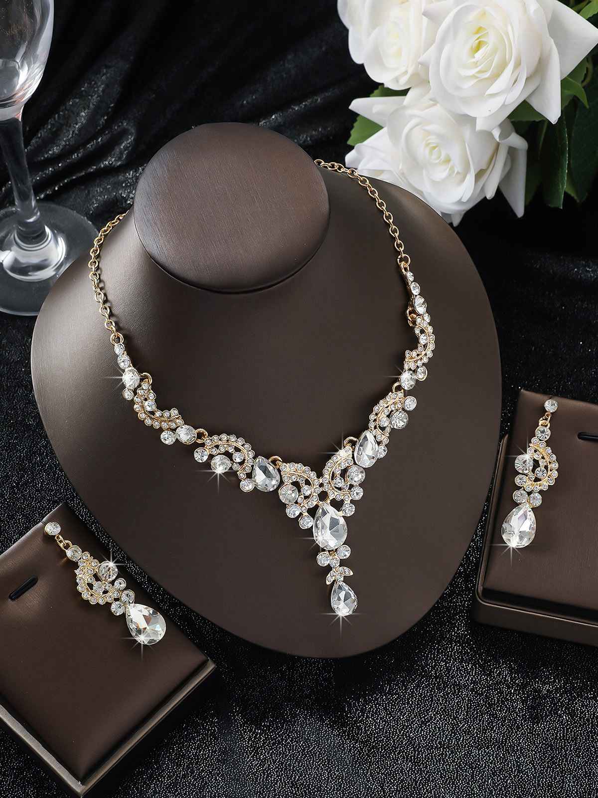 2PCS Rhinestone Halskette & Ohrringe Set - Image 2