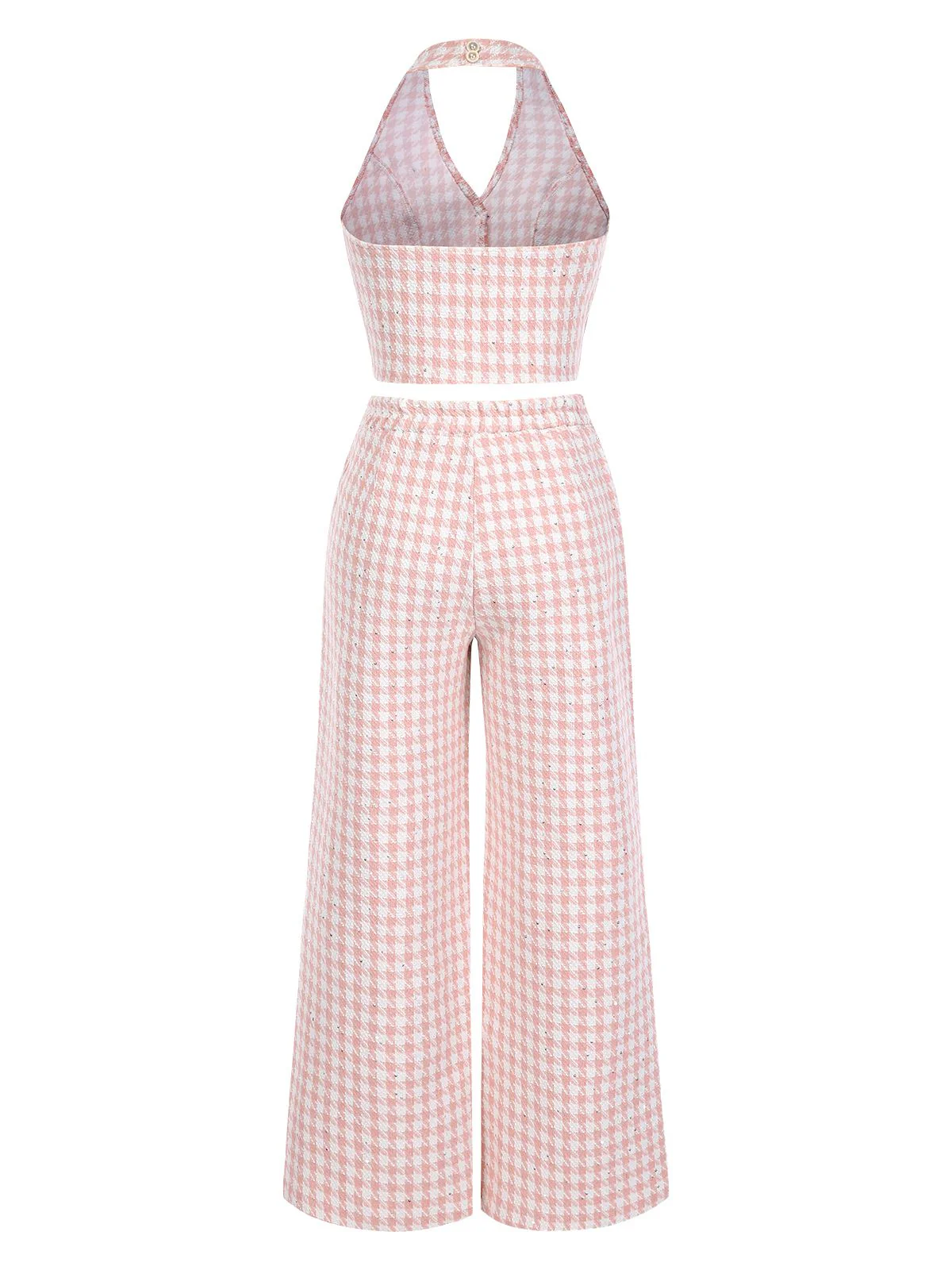 2PCS Rosa 1930er Hahnentritt Halter Crop Top & Hosen - Image 2