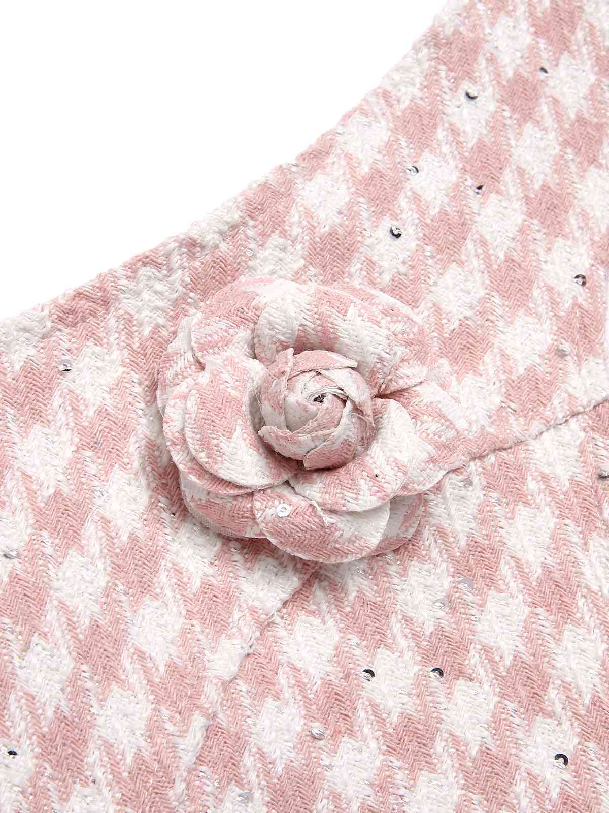 2PCS Rosa 1930er Hahnentritt Halter Crop Top & Hosen - Image 3