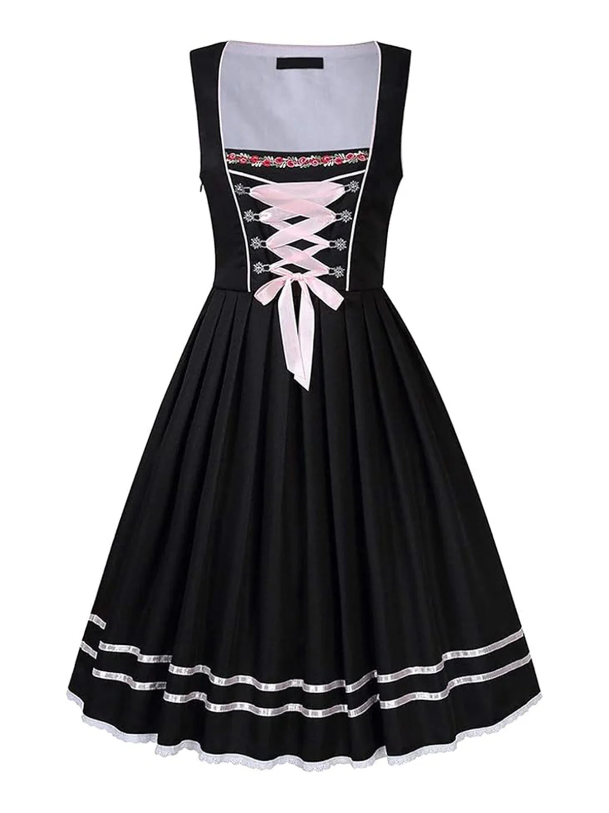 2PCS Rosa 1950er Oktoberfest Dirndl Puffärmel Besticktes Kleid - Image 2