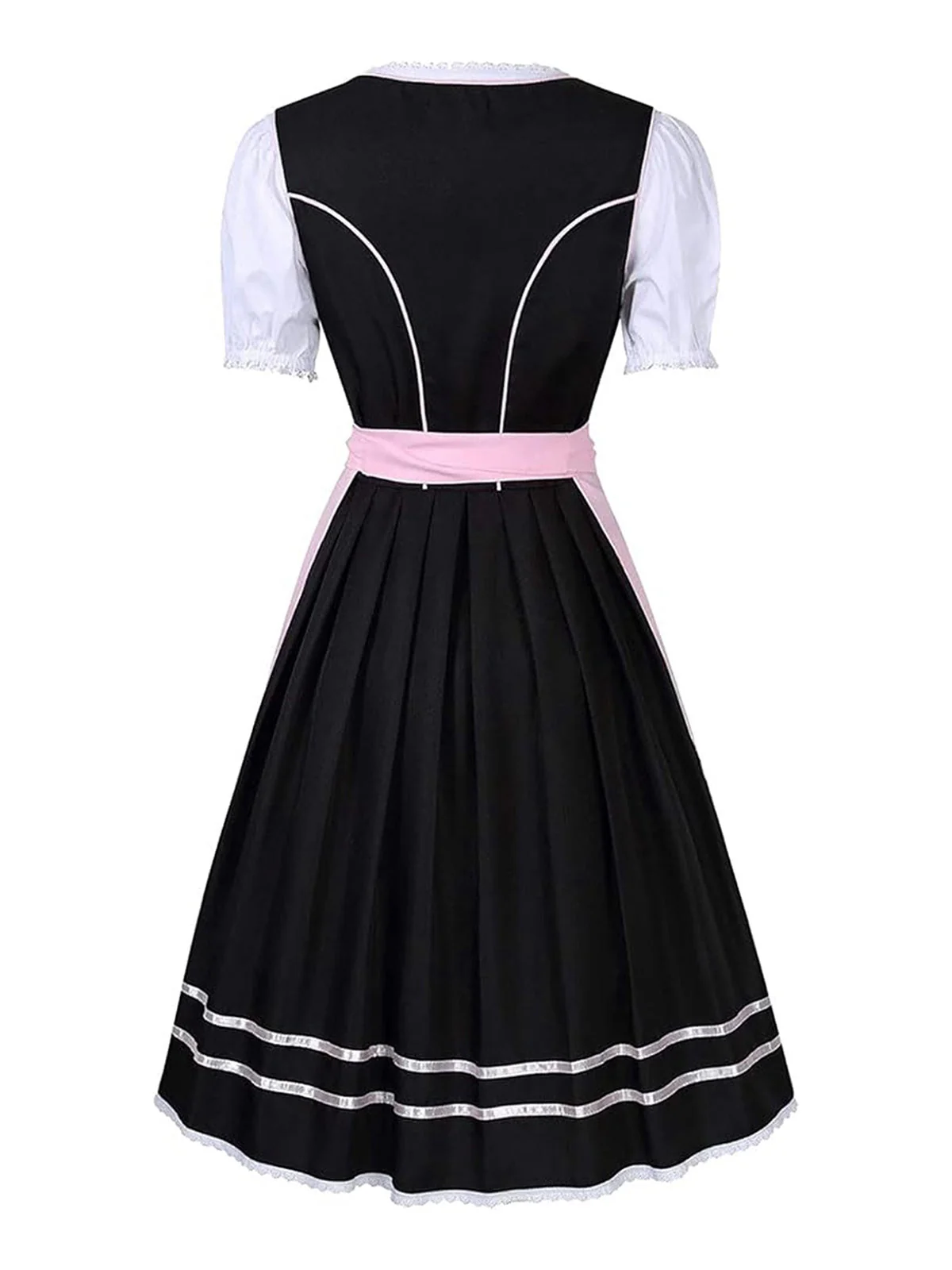 2PCS Rosa 1950er Oktoberfest Dirndl Puffärmel Besticktes Kleid - Image 3