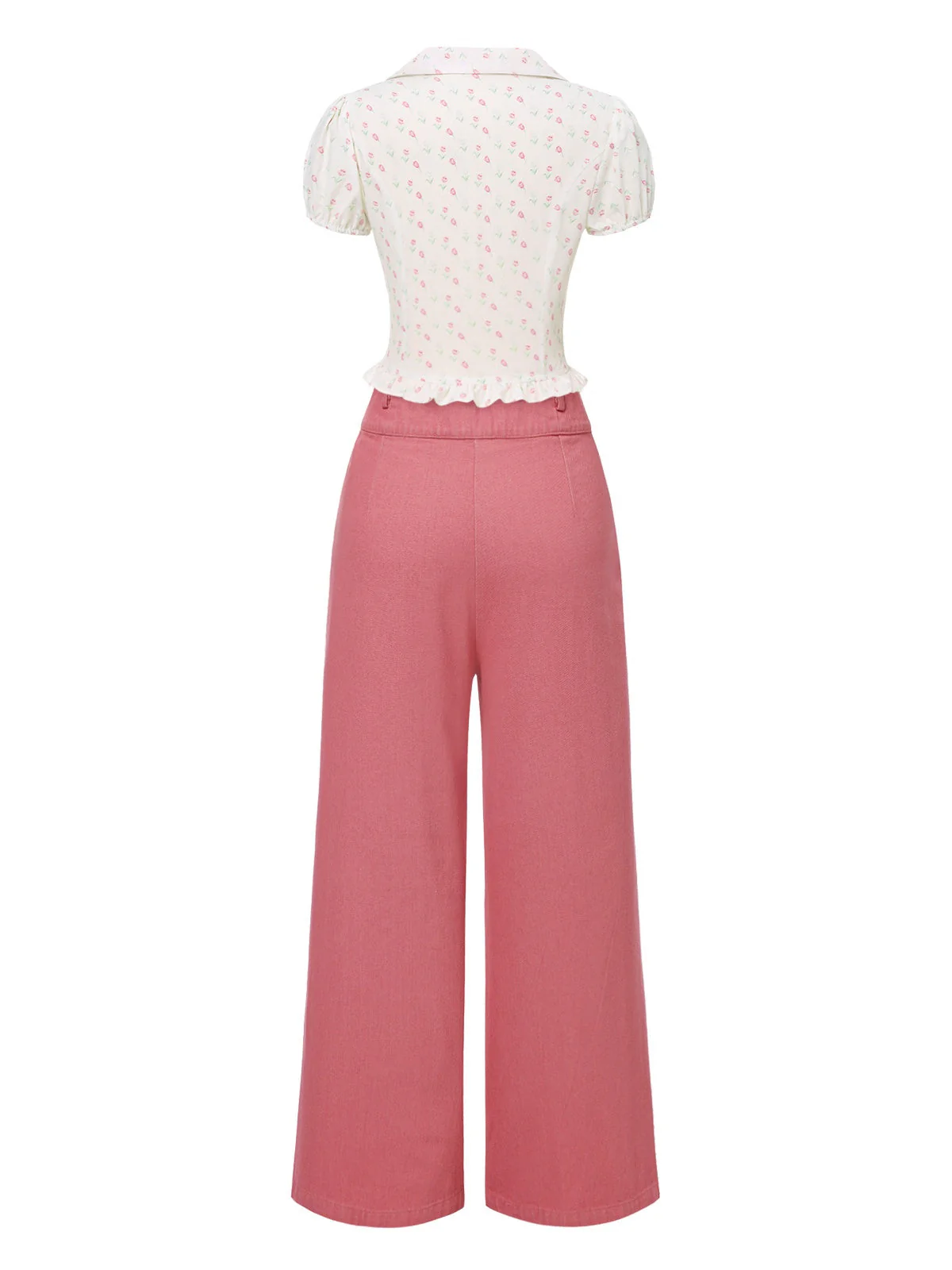 2PCS Rosa 1950er Tulip Bluse & Rose Tasten Hosen - Image 6