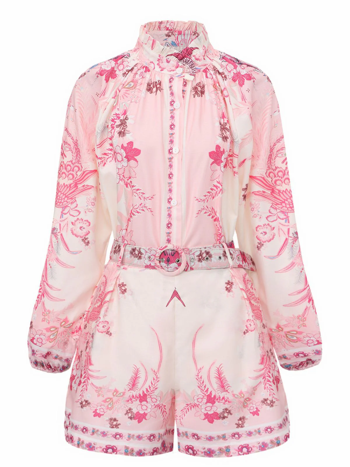 2PCS Rosa 1970er Bohemian Blumen Bluse & Hochgeschnitten Shorts - Image 2